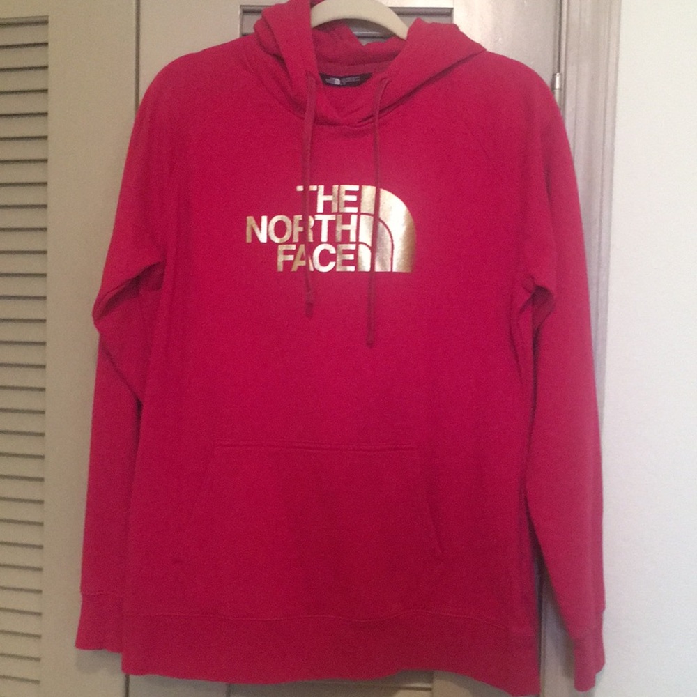 Womens Hot Pink The North Face Hoodie with Gold Foil - Picture 1 of 3